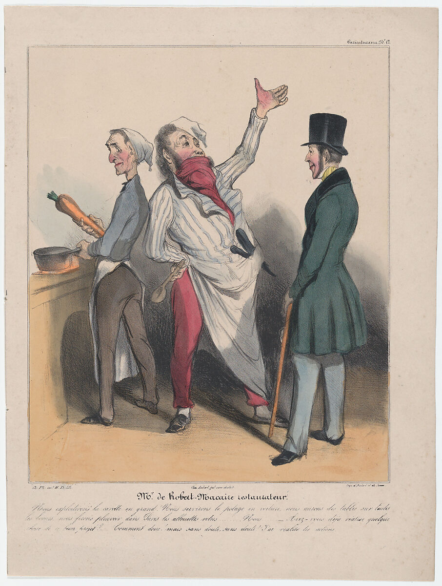 Plate 12: Mr. de Robert Macaire, restauranteur, from 'Caricaturana,' published in Les Robert Macaires, Honoré Daumier (French, Marseilles 1808–1879 Valmondois), Color lithograph on wove paper; third state of three (Delteil) 