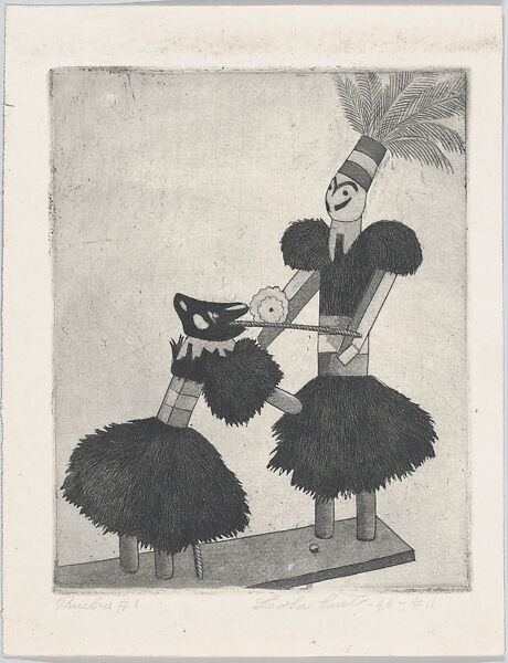 A Bear Tamer, from 'Titeres Populares Mexicanos' (Mexican popular puppets), Lola Cueto  Mexican, Etching and aquatint, proof impression before plate cleaned