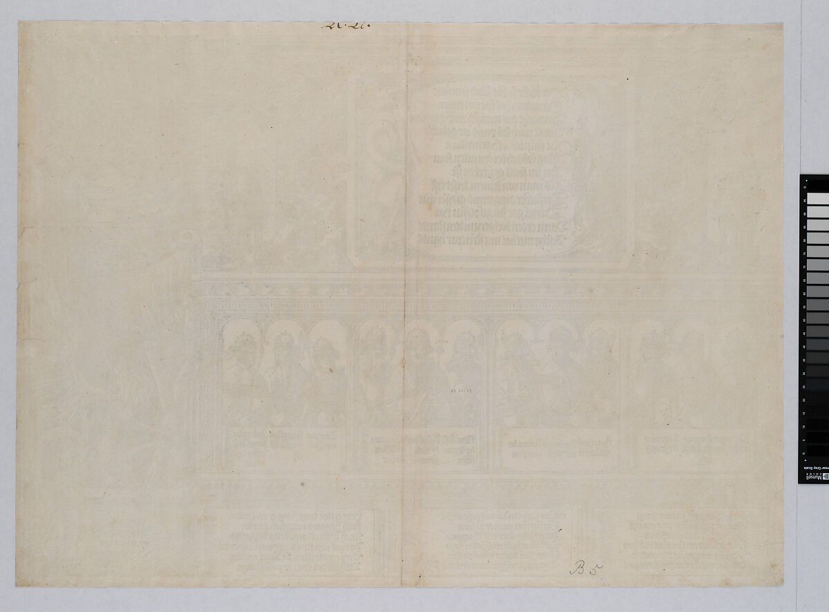 The Upper Section of the Left Portal, with the Inscription on a Lion Skin; a Frieze with Busts of Roman Emperors; and  Entablature of the Columns, from the Arch of Honor, proof, dated 1515, printed 1517-18, Hans Springinklee (German, ca. 1495–after 1522), Woodcut; proof