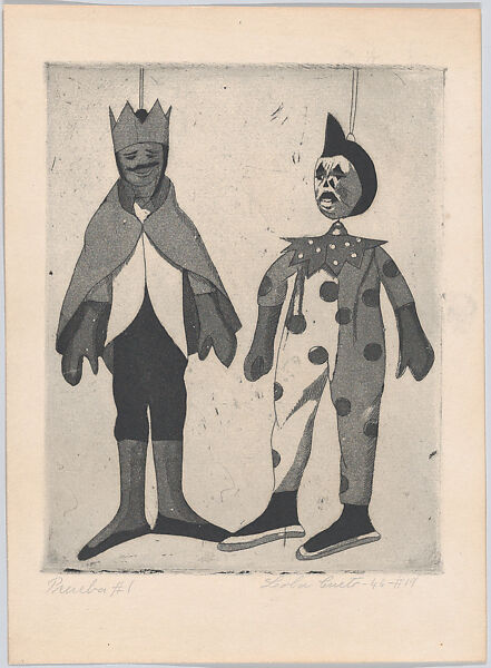 A King and a Clown, from "Titeres Populares Mexicanos" (Mexican popular puppets), Lola Cueto (Mexican, 1897–1978), Etching and aquatint, proof 