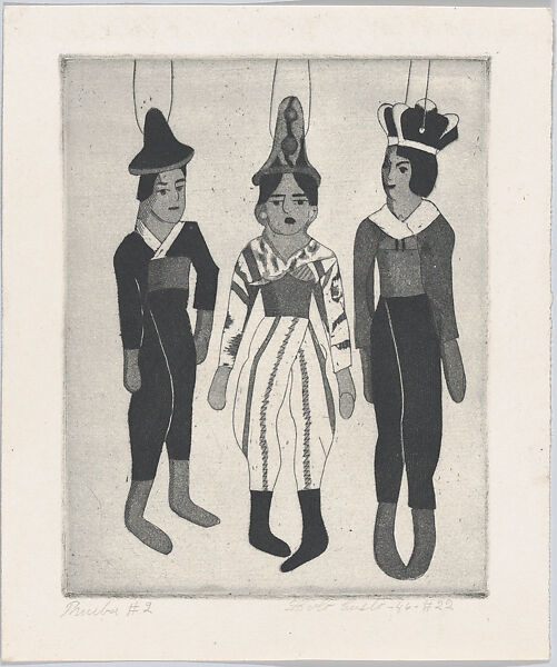 Three Shepherds, from "Titeres Populares Mexicanos" (Mexican popular puppets), Lola Cueto (Mexican, 1897–1978), Etching and aquatint, proof impression of final state 