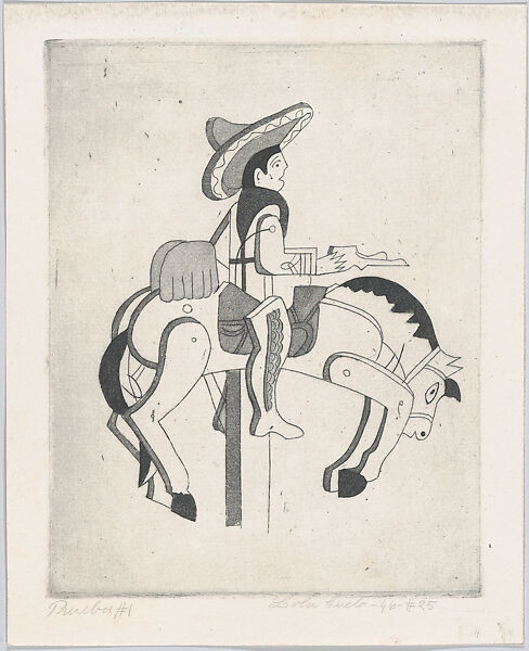 Horseman, from "Titeres Populares Mexicanos" (Mexican popular puppets), Lola Cueto (Mexican, 1897–1978), Etching and aquatint, proof 