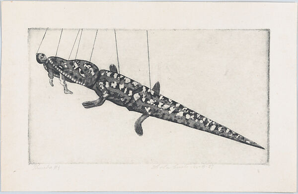 Crocodile, from "Titeres Populares Mexicanos" (Mexican popular puppets), Lola Cueto (Mexican, 1897–1978), Etching and aquatint, proof 