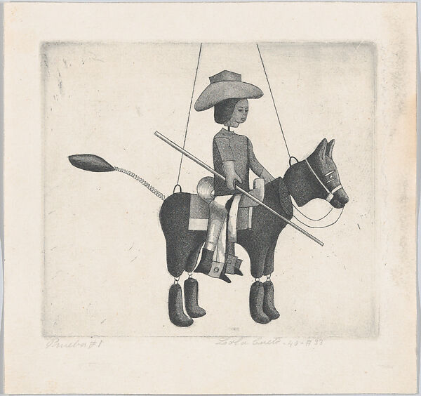 A woman on a horse, from "Titeres Populares Mexicanos" (Mexican popular puppets), Lola Cueto (Mexican, 1897–1978), Etching and aquatint, proof 
