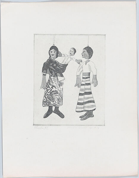Two women and a child, from "Titeres Populares Mexicanos" (Mexican popular puppets), Lola Cueto (Mexican, 1897–1978), Etching and aquatint, proof 