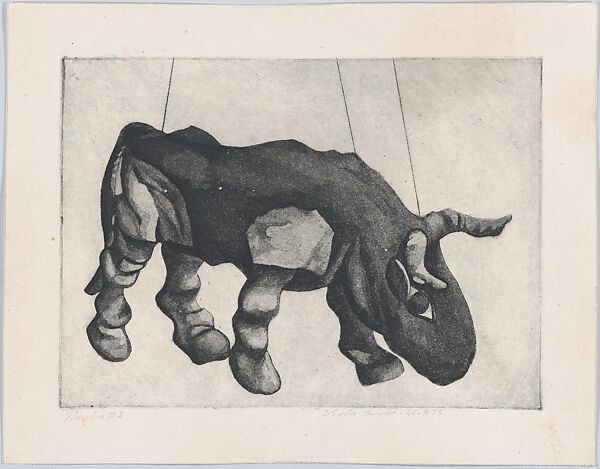 A Bull, from "Titeres Populares Mexicanos" (Mexican popular puppets), Lola Cueto (Mexican, 1897–1978), Etching and aquatint, proof 