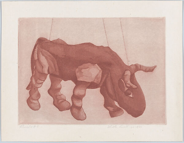 A Bull, from "Titeres Populares Mexicanos" (Mexican popular puppets), Lola Cueto (Mexican, 1897–1978), Etching and aquatint, proof impression printed in brown 