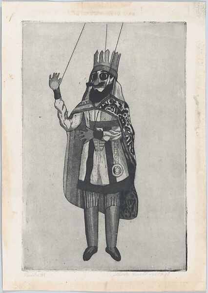A King, from "Titeres Populares Mexicanos" (Mexican popular puppets), Lola Cueto (Mexican, 1897–1978), Etching and aquatint, proof 