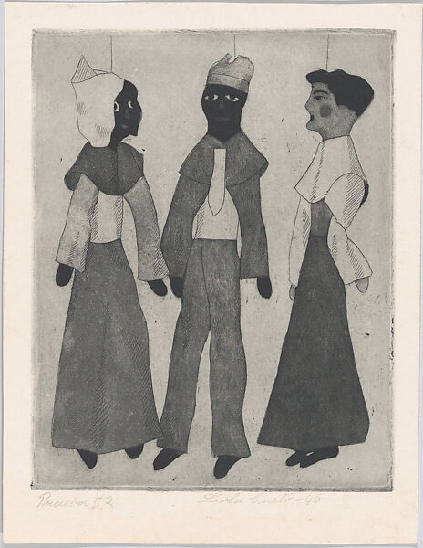 Three puppets, from "Titeres Populares Mexicanos" (Mexican popular puppets), Lola Cueto (Mexican, 1897–1978), Etching and aquatint, proof 