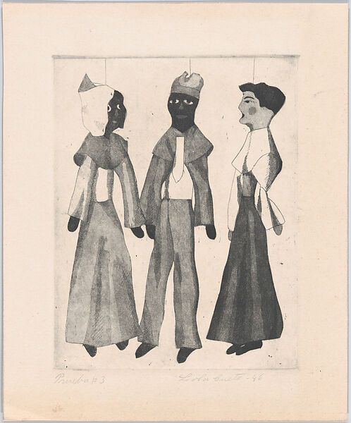 Three puppets, from "Titeres Populares Mexicanos" (Mexican popular puppets), Lola Cueto (Mexican, 1897–1978), Etching and aquatint, proof impression of final state 