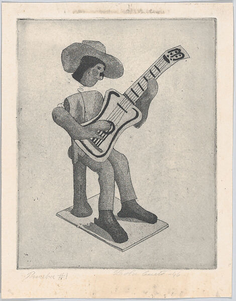 A guitar player, from "Titeres Populares Mexicanos" (Mexican popular puppets), Lola Cueto (Mexican, 1897–1978), Etching and aquatint, proof 