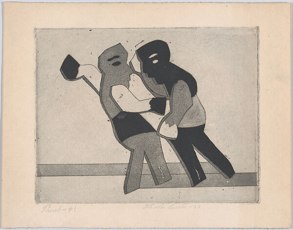 Boxers, from "Titeres Populares Mexicanos" (Mexican popular puppets), Lola Cueto (Mexican, 1897–1978), Etching and aquatint, proof 