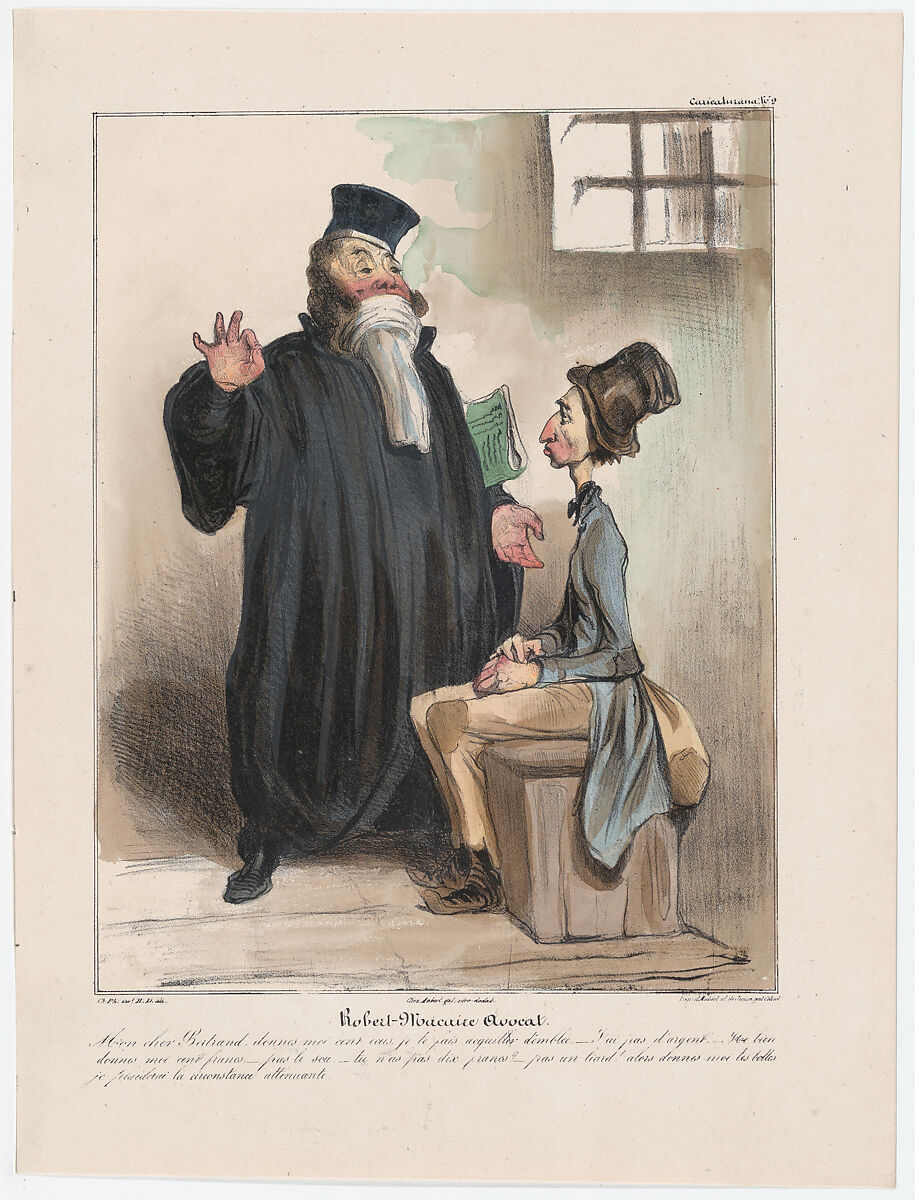 Plate 9: Robert Macaire, barrister, from 'Caricaturana,' published in Les Robert Macaires, Honoré Daumier (French, Marseilles 1808–1879 Valmondois), Color lithograph on wove paper; second state of three (Delteil) 