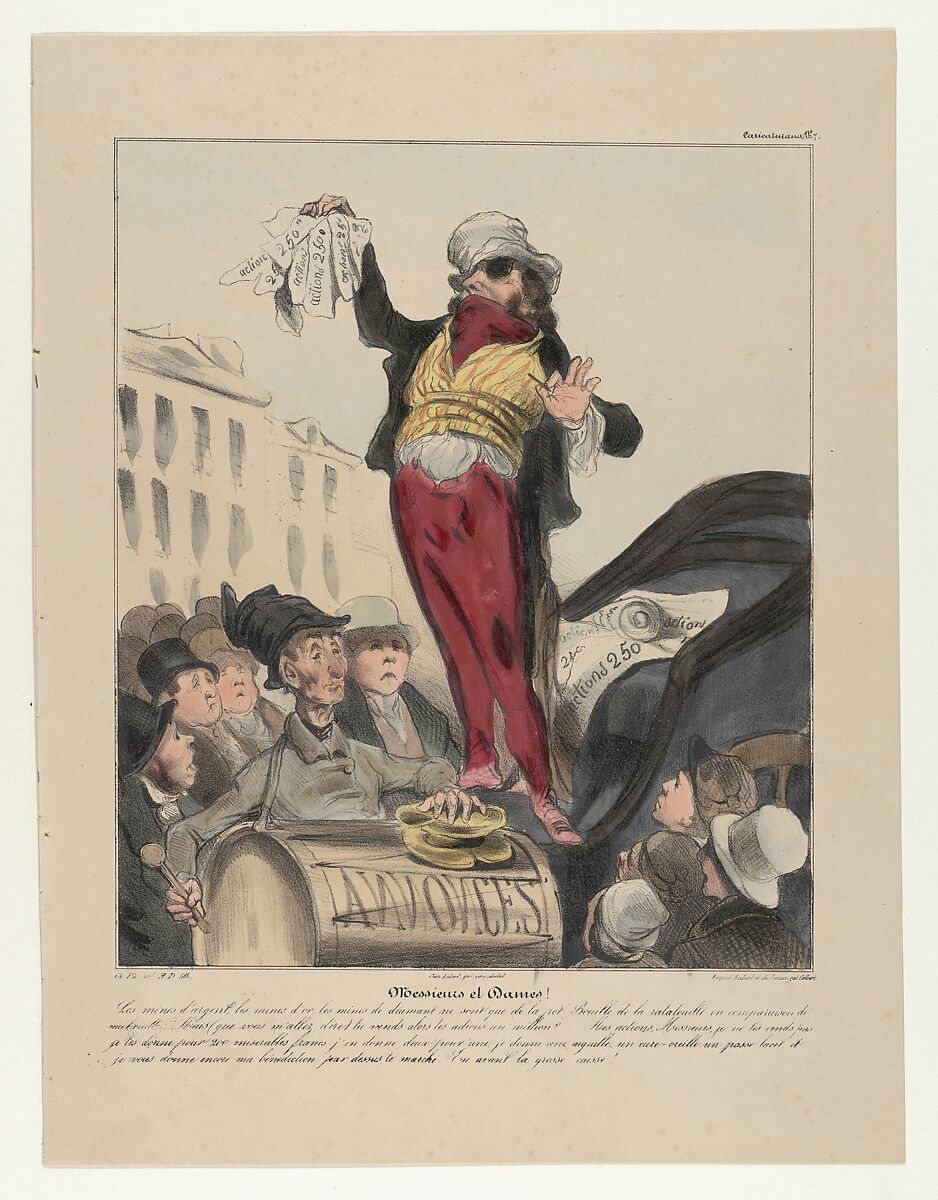 Plate 7: Ladies and gentlemen!, from 'Caricaturana,' published in Les Robert Macaires, Honoré Daumier (French, Marseilles 1808–1879 Valmondois), Color lithograph on wove paper; third state of three (Delteil) 