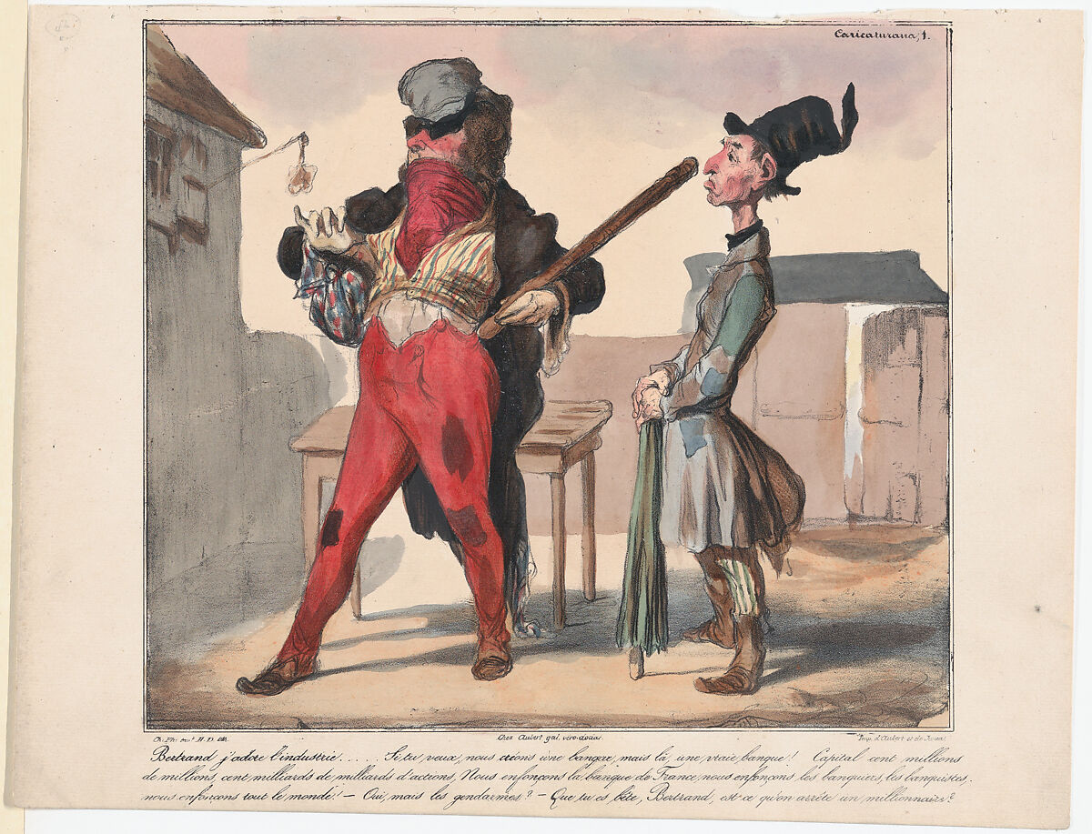 Plate 1: Bertrand, I adore industry...., from 'Caricaturana,' published in Les Robert Macaires, Honoré Daumier (French, Marseilles 1808–1879 Valmondois), Color lithograph on wove paper; fourth state of five (Delteil) 