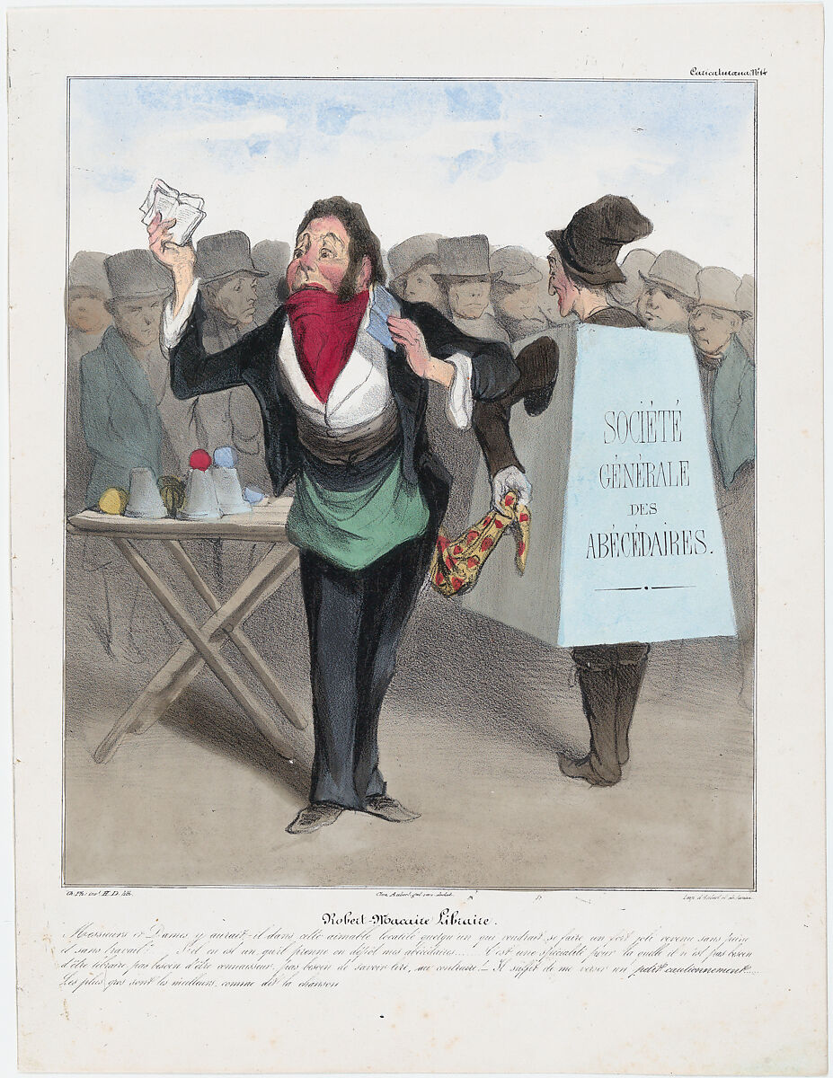 Plate 14: Robert Macaire bookseller, from 'Caricaturana,' published in Les Robert Macaires, Honoré Daumier (French, Marseilles 1808–1879 Valmondois), Color lithograph on wove paper; second state of two (Delteil) 