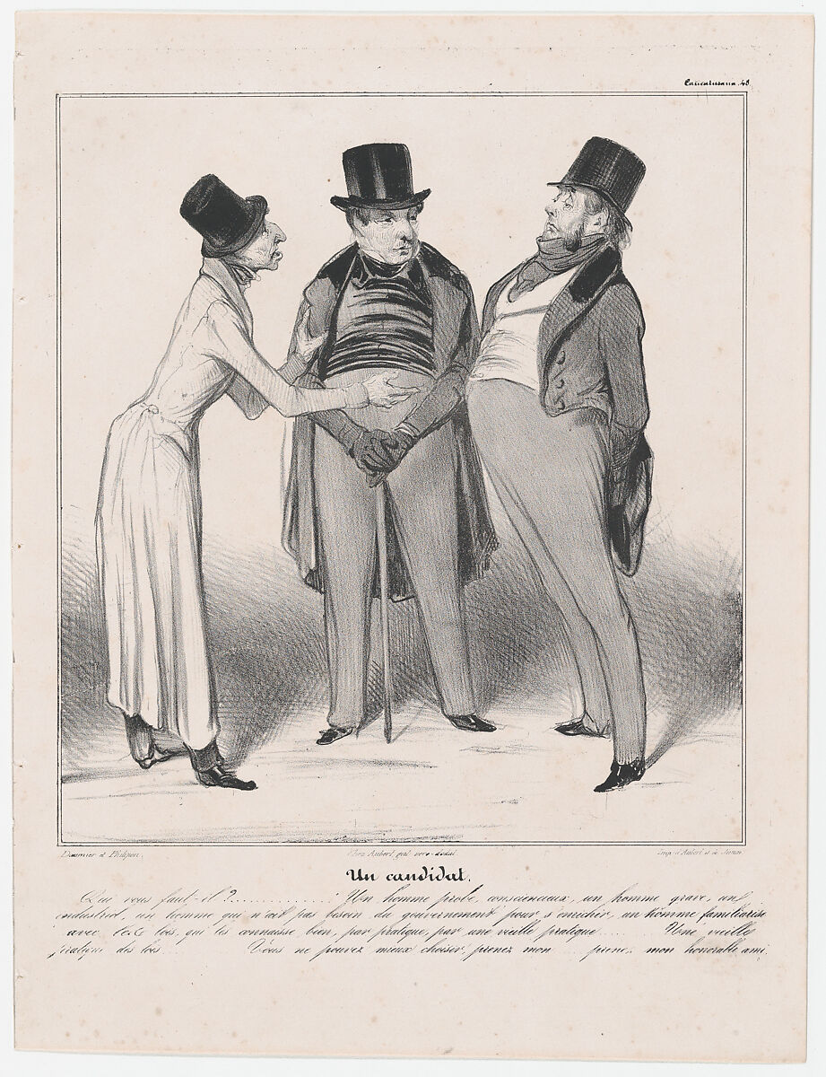 Plate 48: A Candidate, from 'Caricaturana,' published in Les Robert Macaires, Honoré Daumier (French, Marseilles 1808–1879 Valmondois), Lithograph on wove paper; second state of two (Delteil) 