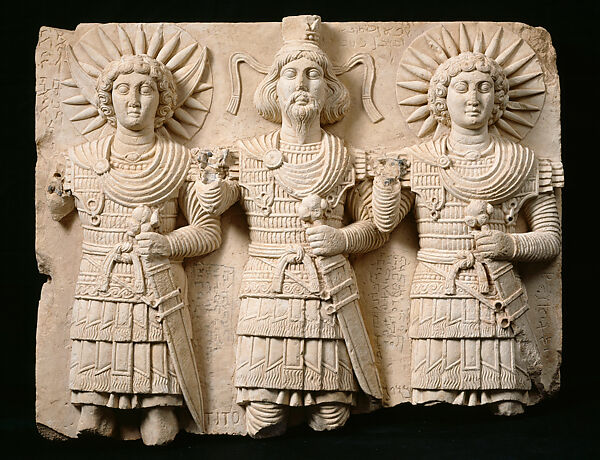 Relief with three Palmyrene gods, Limestone 