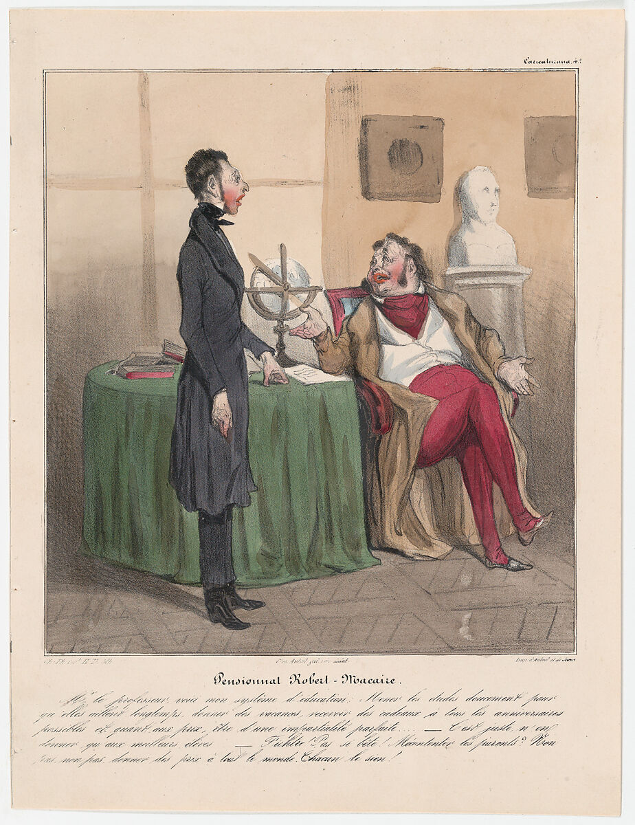 Plate 42: Robert Macaire's boarding school, from 'Caricaturana,' published in Les Robert Macaires, Honoré Daumier (French, Marseilles 1808–1879 Valmondois), Color lithograph on wove paper; third state of three (Delteil) 
