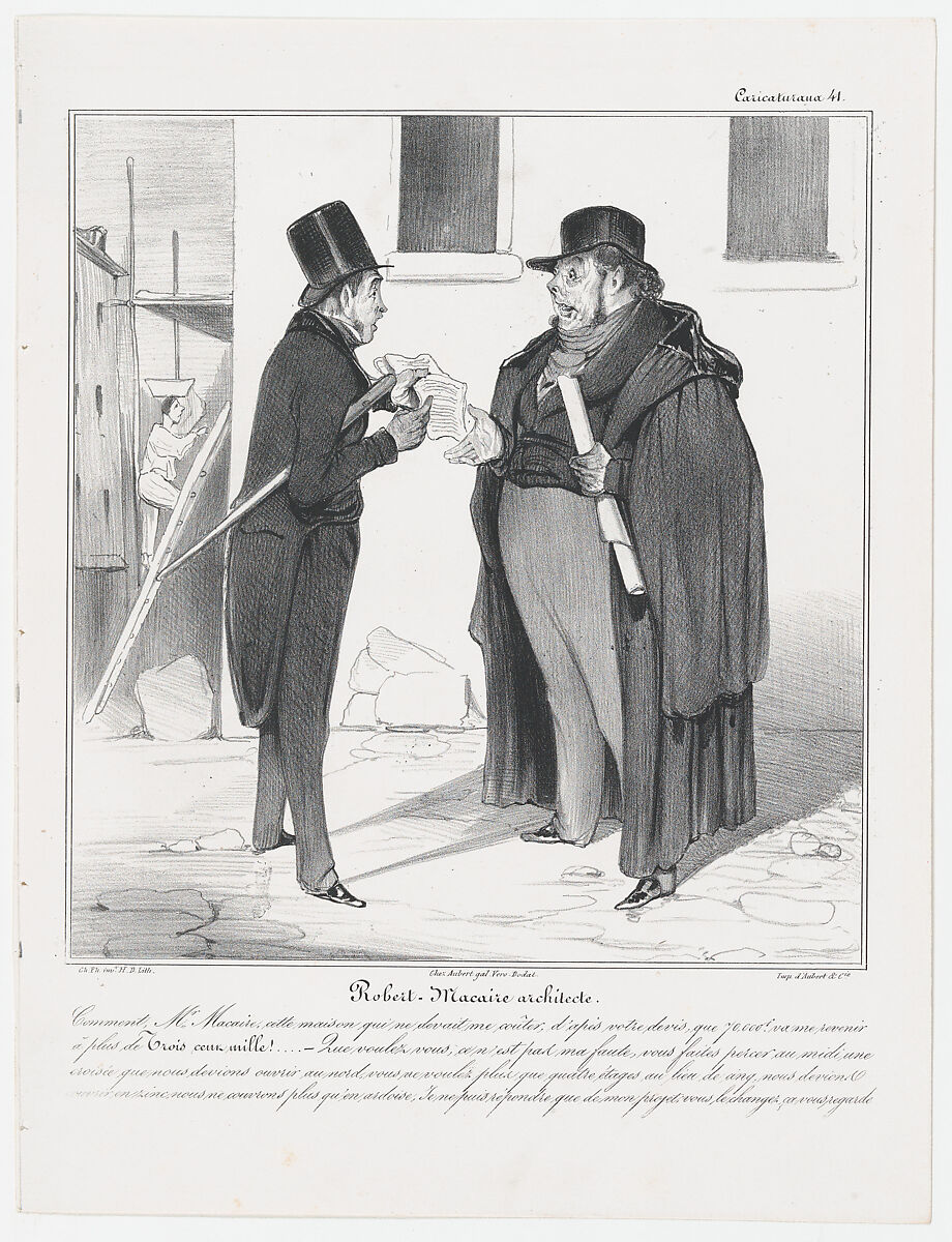 Plate 41: Robert Macaire, architect, from 'Caricaturana,' published in Les Robert Macaires, Honoré Daumier (French, Marseilles 1808–1879 Valmondois), Lithograph on wove paper 