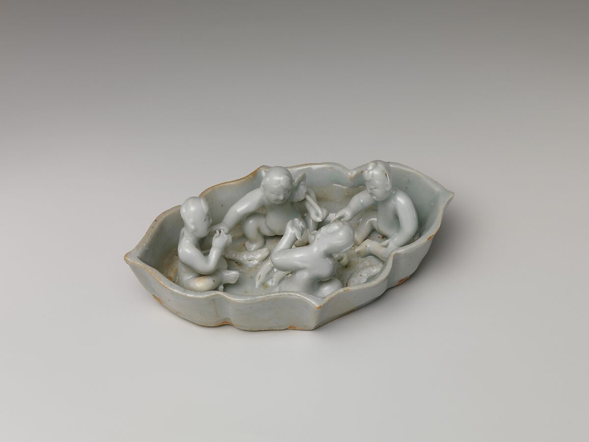 Boys in a lotus pond, Porcelain with bluish-toned glaze (Jingdezhen Qingbai ware), China 