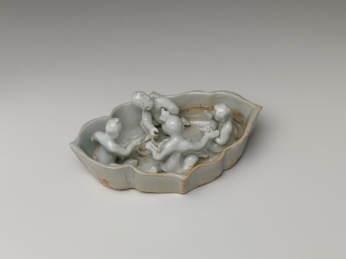 Boys in a lotus pond, Porcelain with bluish-toned glaze (Jingdezhen Qingbai ware), China