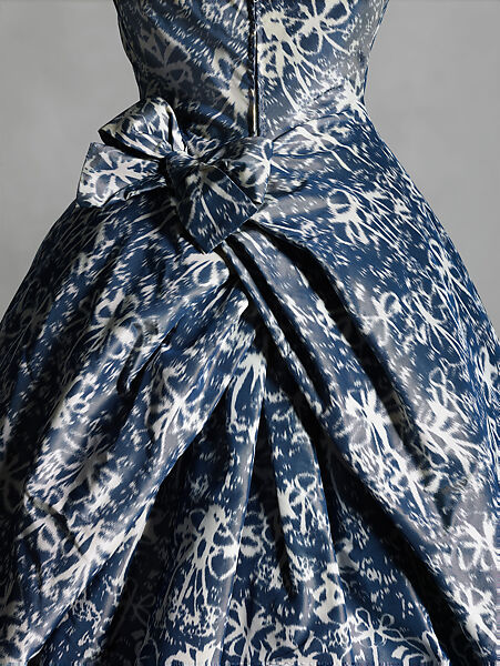 "Aubade" evening ensemble, (a–e) House of Dior (French, founded 1946), (a-e) silk, (f, g) silk, leather, (h, i) wood, French