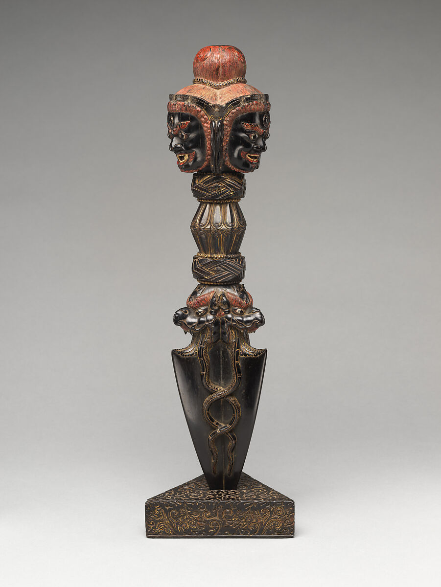 Ritual Dagger (Phurba) and Stand, Ebony with polychrome, Tibet