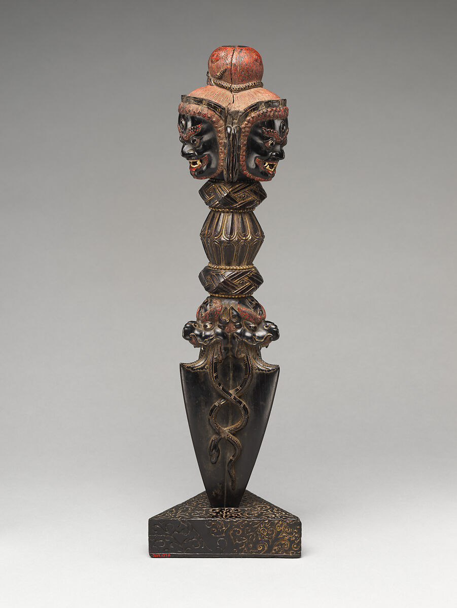 Ritual Dagger (Phurba) and Stand, Ebony with polychrome, Tibet
