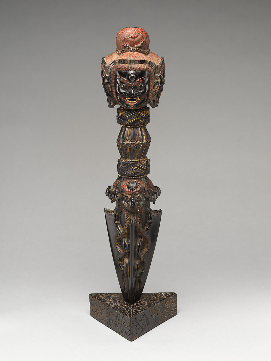 Ritual Dagger (Phurba) and Stand, Ebony with polychrome, Tibet