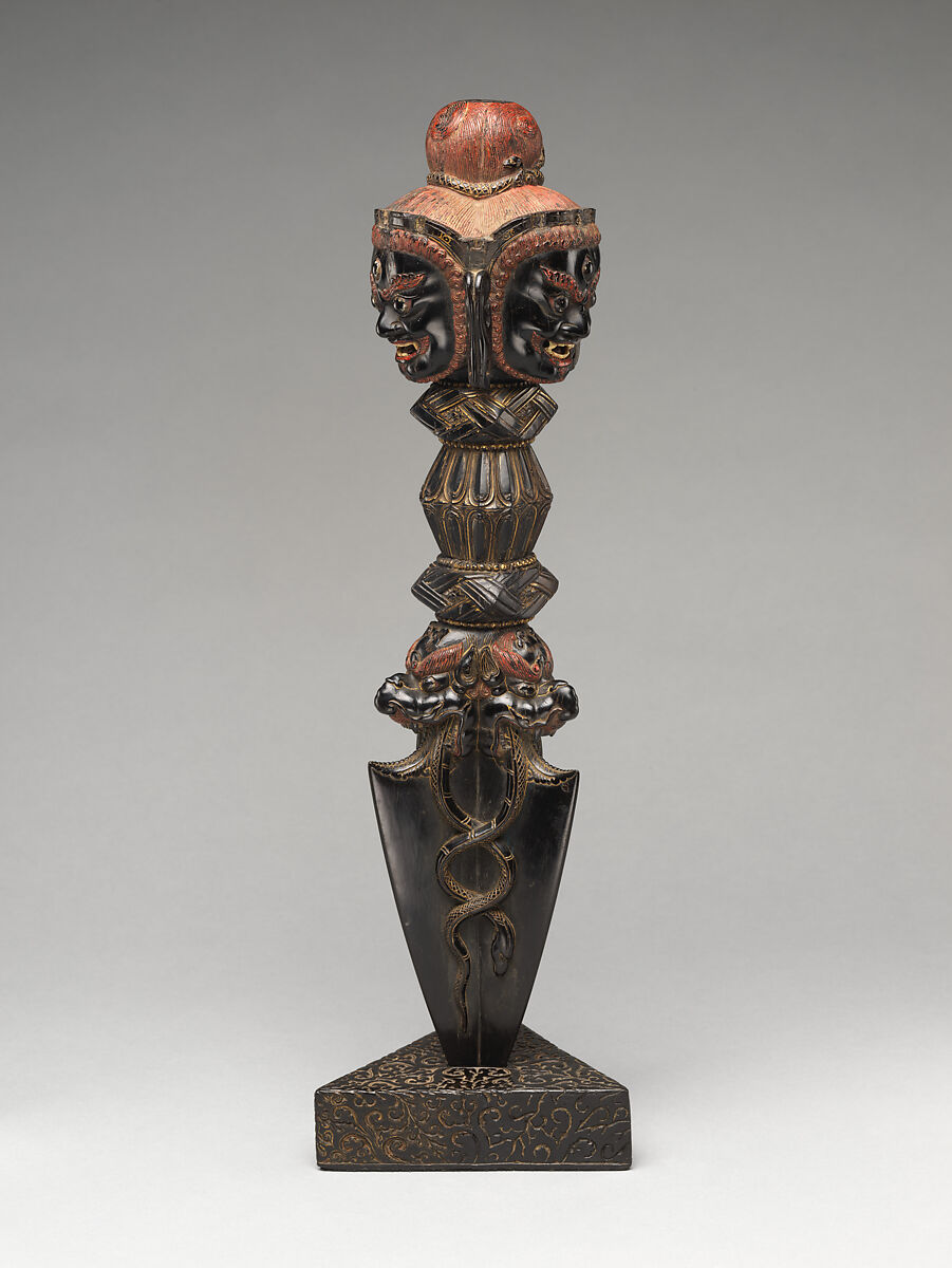 Ritual Dagger (Phurba) and Stand, Ebony with polychrome, Tibet