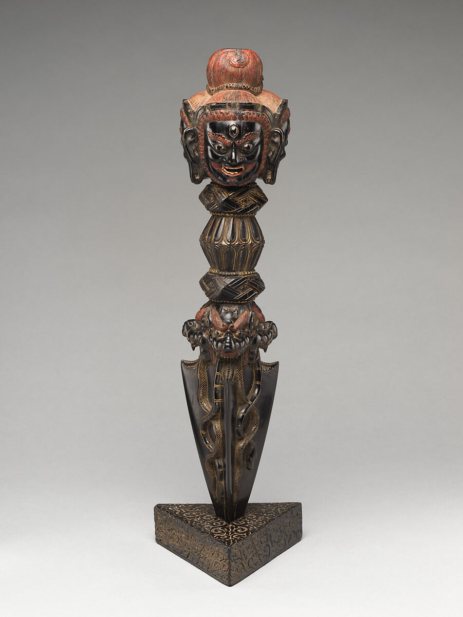 Ritual Dagger (Phurba) and Stand, Ebony with polychrome, Tibet