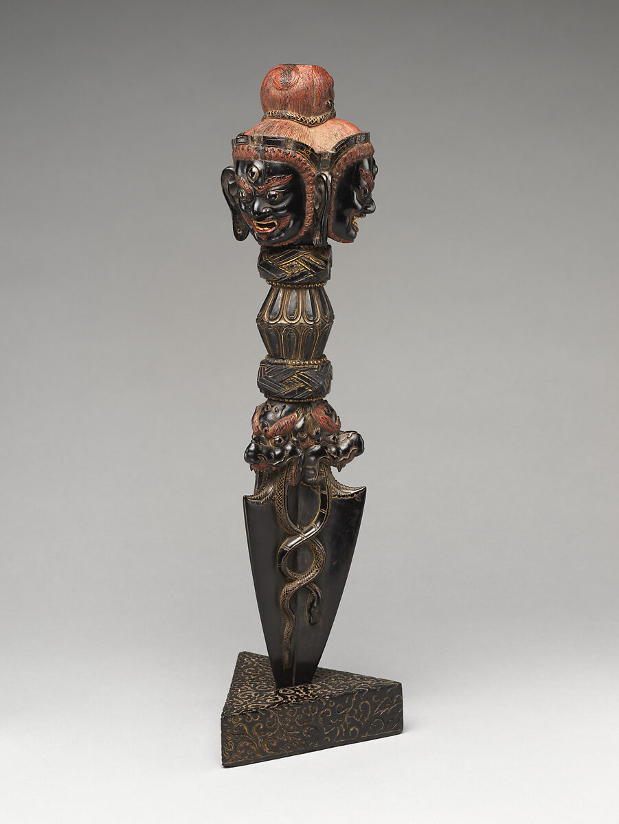 Ritual Dagger (Phurba) and Stand, Ebony with polychrome, Tibet