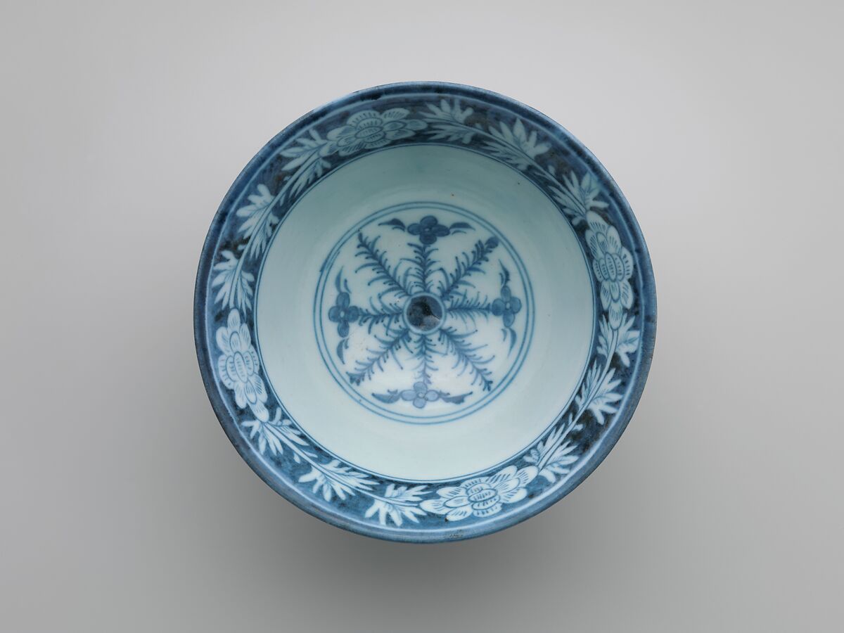 Bowl with floral and abstract motifs and inscription, Porcelain with underglaze cobalt-blue design, Korea