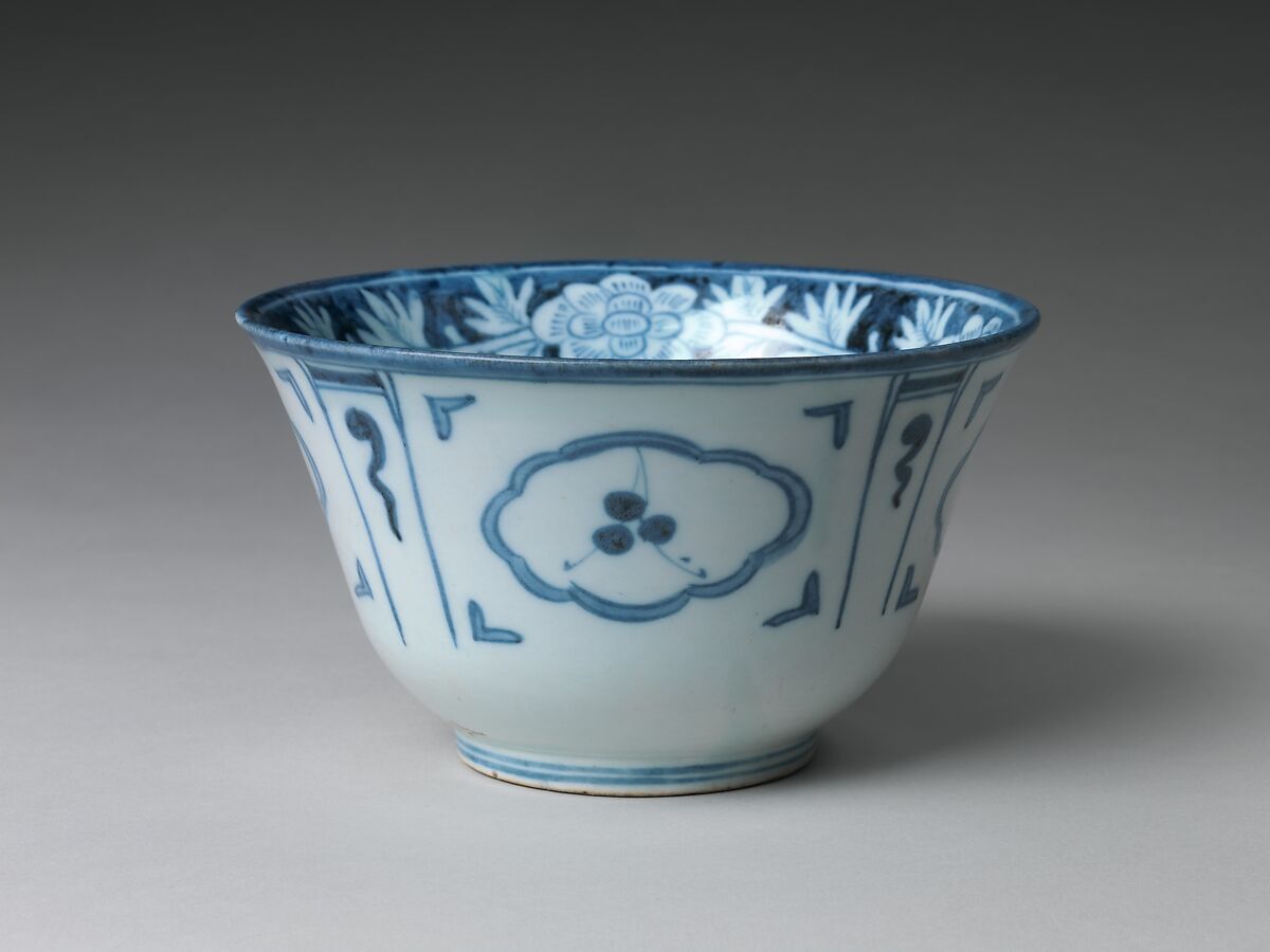 Bowl with floral and abstract motifs and inscription, Porcelain with underglaze cobalt-blue design, Korea