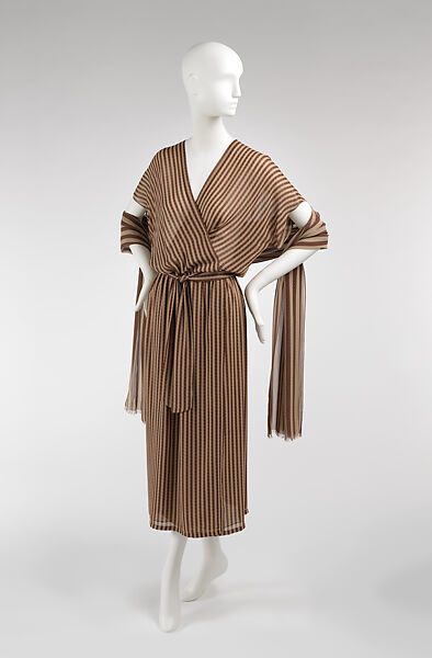 Ensemble, Calvin Klein (American, founded 1968), (a) linen, synthetic, (b) linen, (c) linen, (d) silk, (e) silk, American