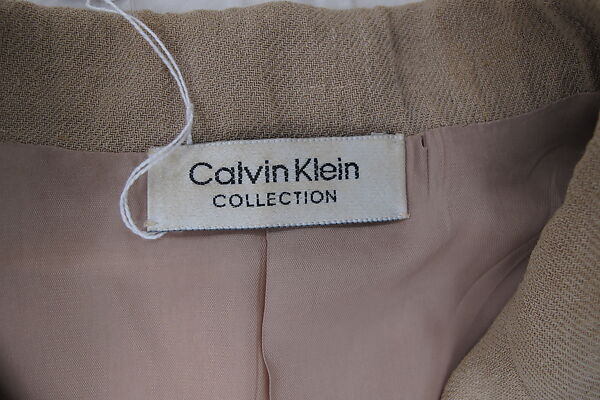 Ensemble, Calvin Klein (American, founded 1968), (a) linen, synthetic, (b) linen, (c) linen, (d) silk, (e) silk, American