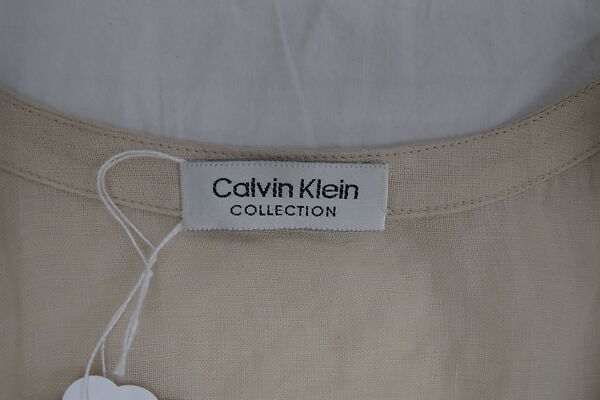 Ensemble, Calvin Klein (American, founded 1968), (a) linen, synthetic, (b) linen, (c) linen, (d) silk, (e) silk, American
