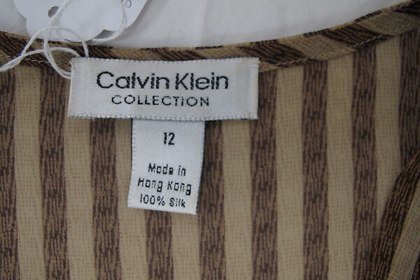 Ensemble, Calvin Klein (American, founded 1968), (a) linen, synthetic, (b) linen, (c) linen, (d) silk, (e) silk, American