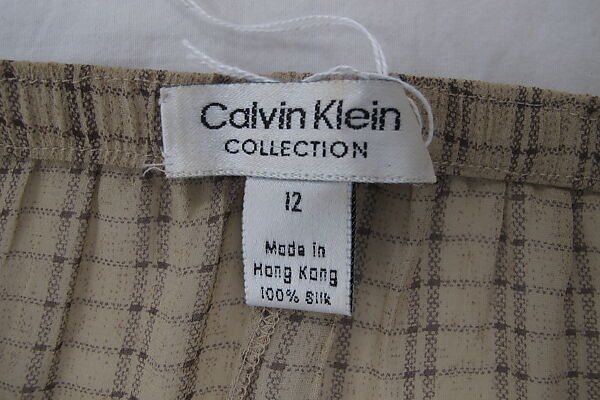 Ensemble, Calvin Klein (American, founded 1968), (a) linen, synthetic, (b) linen, (c) linen, (d) silk, (e) silk, American