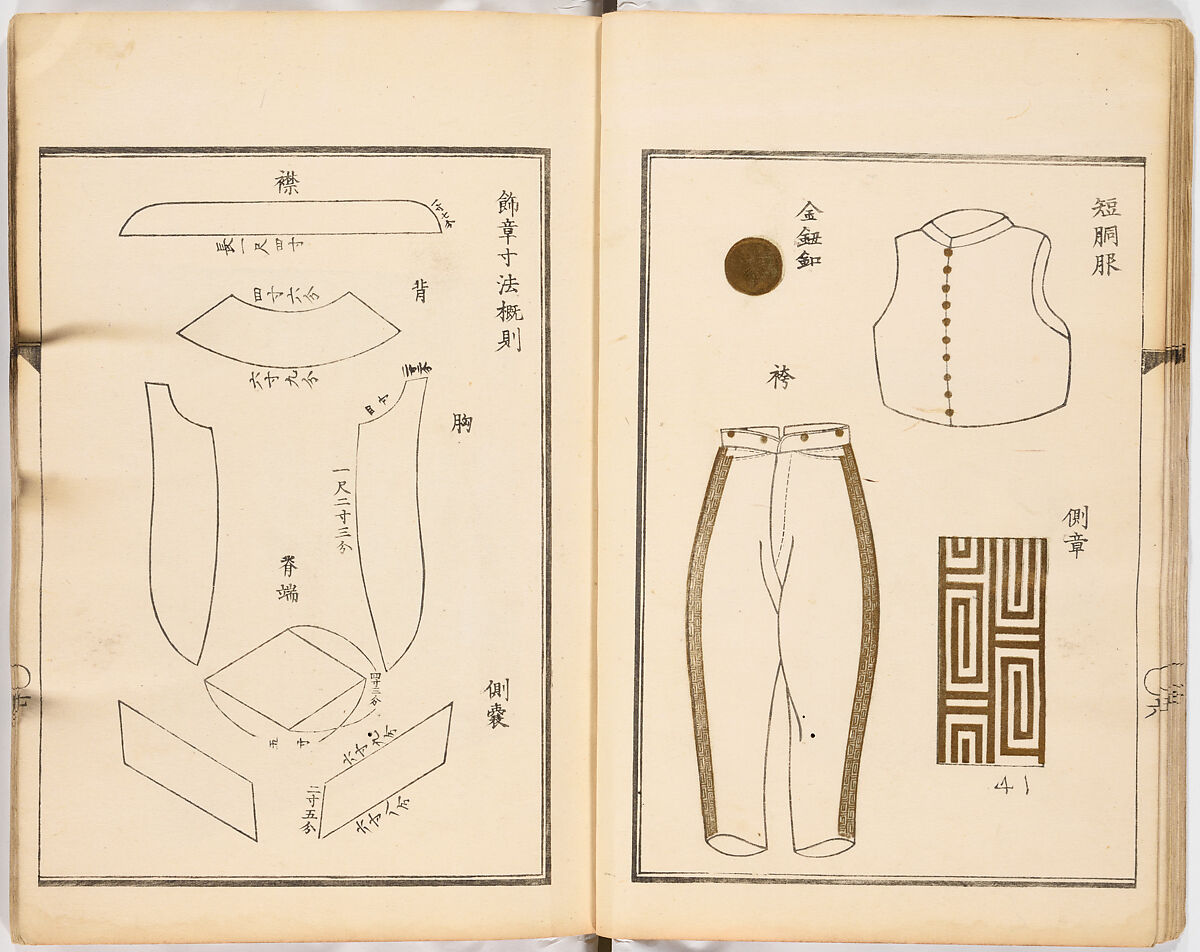 Dai fukusei hyōizu (Illustrated Manual of Men’s Formal Court Uniform Making), Woodblock-printed book; ink and gold on paper, Japan