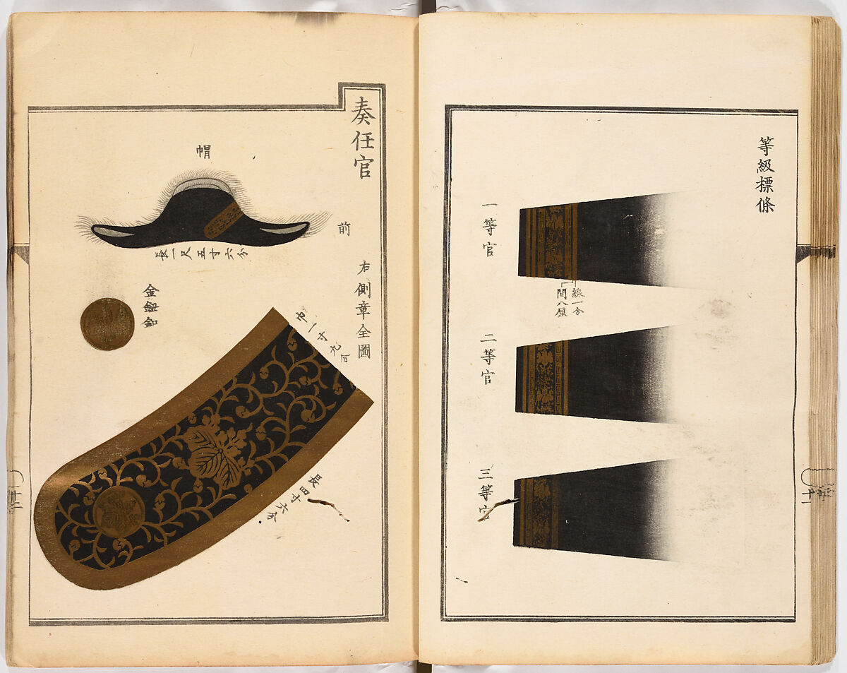 Dai fukusei hyōizu (Illustrated Manual of Men’s Formal Court Uniform Making), Woodblock-printed book; ink and gold on paper, Japan