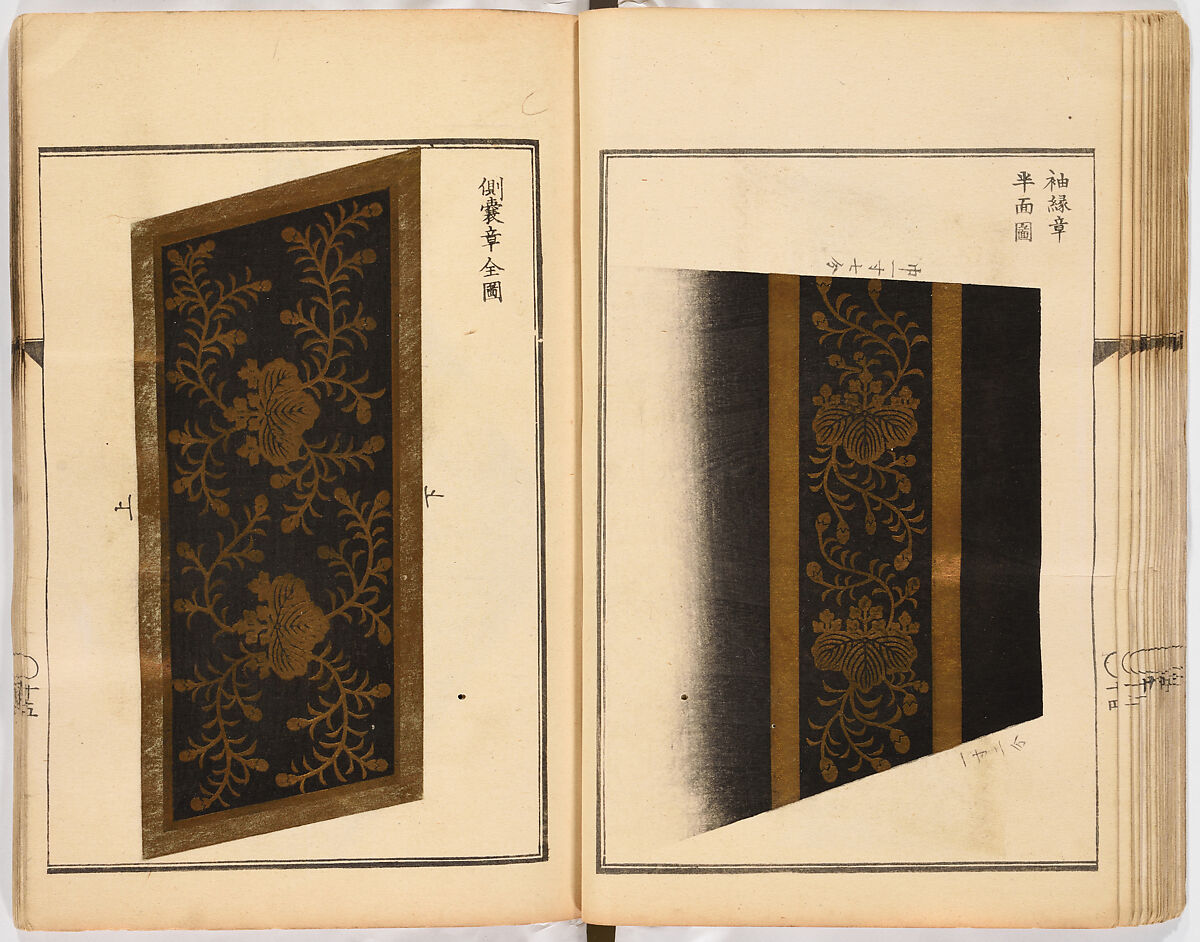 Dai fukusei hyōizu (Illustrated Manual of Men’s Formal Court Uniform Making), Woodblock-printed book; ink and gold on paper, Japan