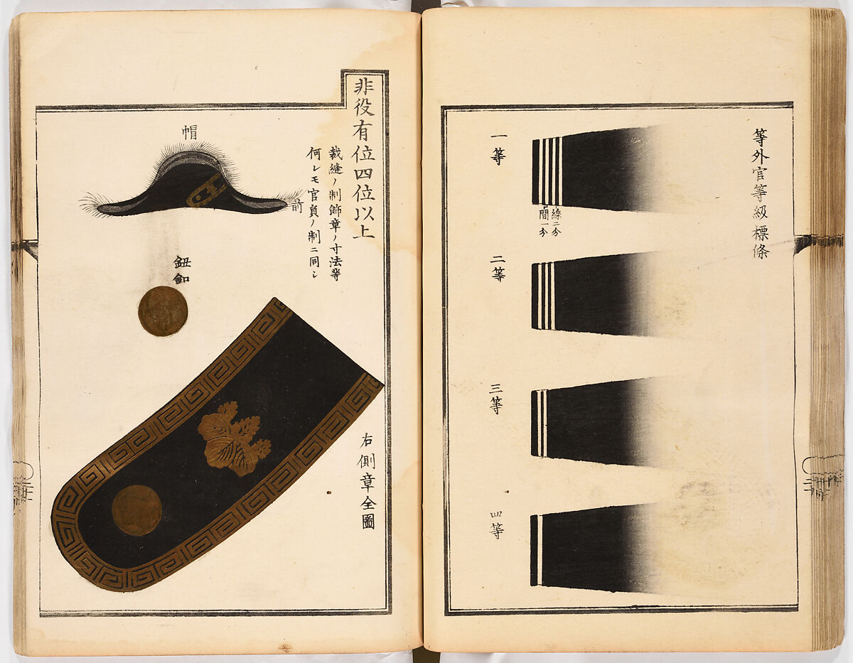 Dai fukusei hyōizu (Illustrated Manual of Men’s Formal Court Uniform Making), Woodblock-printed book; ink and gold on paper, Japan