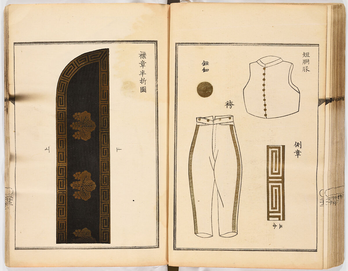 Dai fukusei hyōizu (Illustrated Manual of Men’s Formal Court Uniform Making), Woodblock-printed book; ink and gold on paper, Japan
