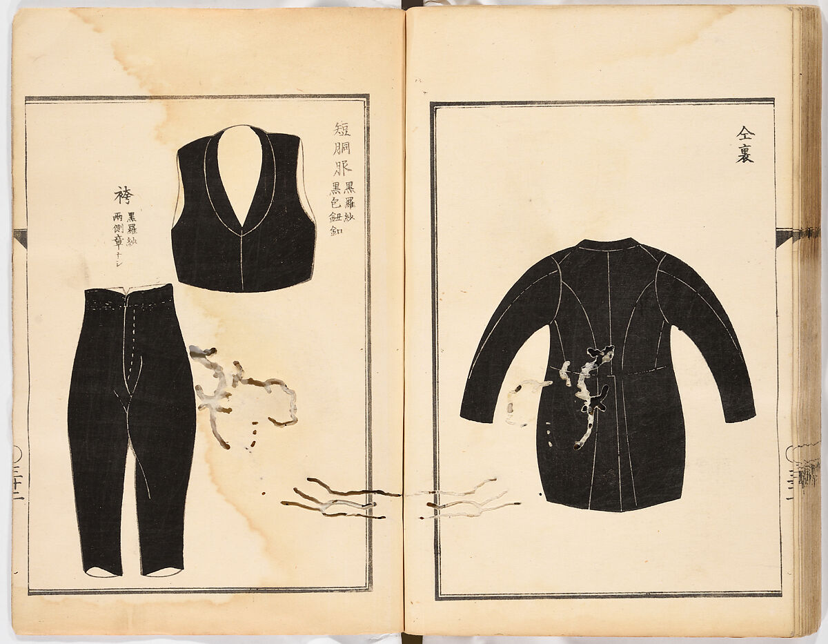Dai fukusei hyōizu (Illustrated Manual of Men’s Formal Court Uniform Making), Woodblock-printed book; ink and gold on paper, Japan