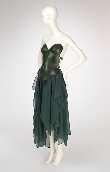Ensemble, Mugler (French, founded 1974), (a) fiberglass, leather; (b) silk, French 
