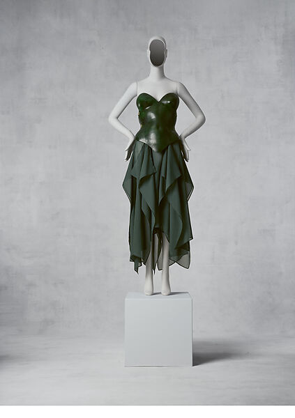 Ensemble, Mugler  French, (a) fiberglass, leather; (b) silk, French
