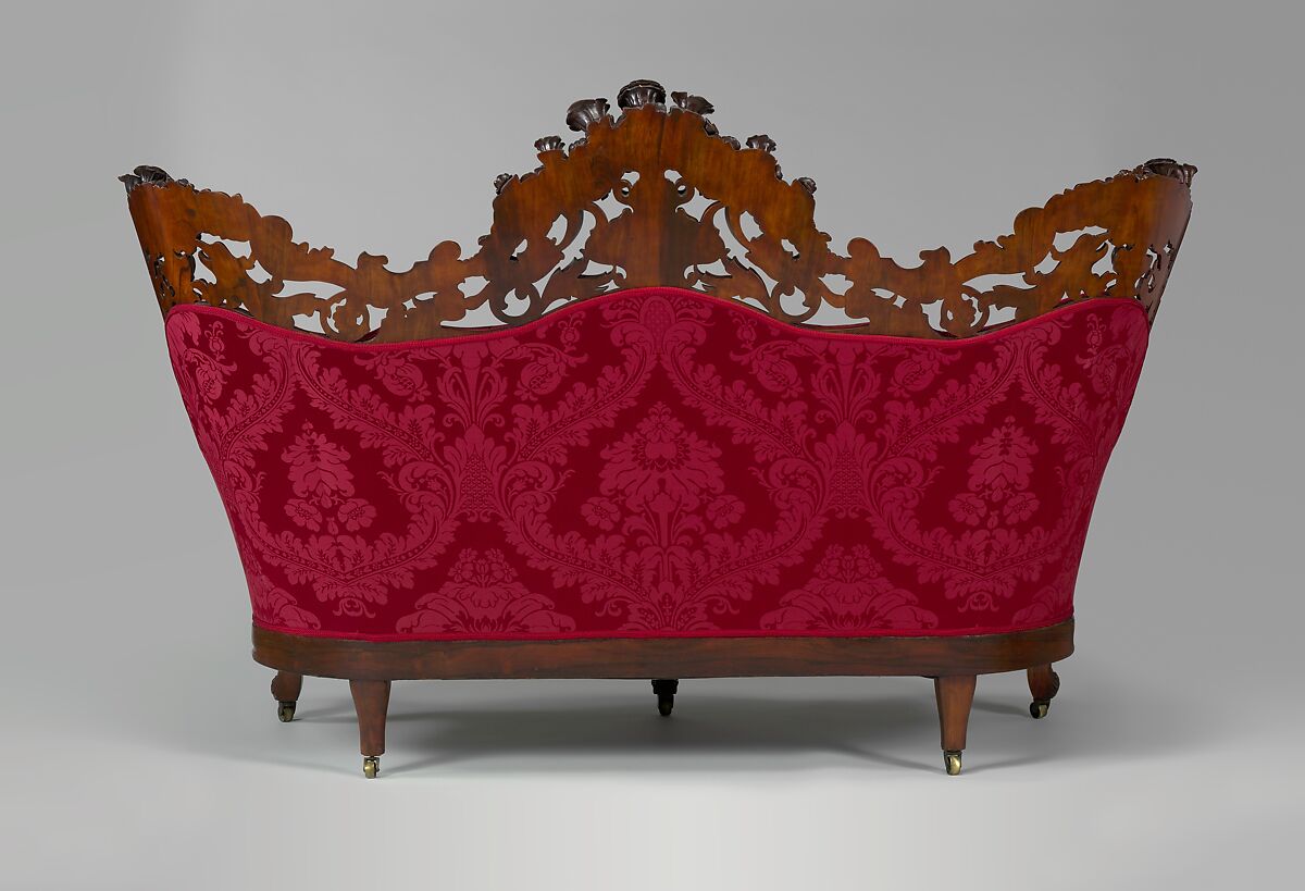 Sofa, John Henry Belter (American, born Germany 1804-1863 New York), Rosewood, Rosewood veneer; chestnut, pine (secondary woods); modern upholstery with some original underupholstery, American