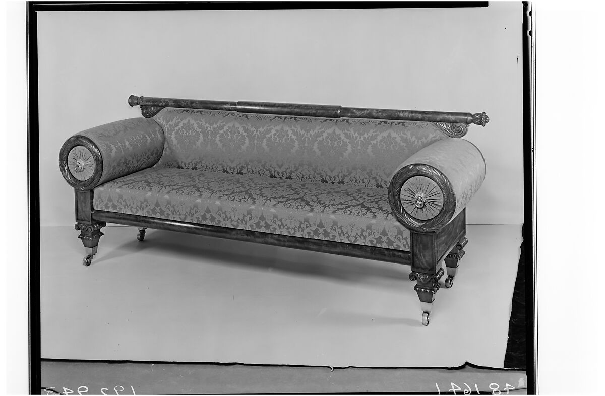 Sofa, William Hancock (active ca. 1820–49)  , upholsterer, Mahogany, maple, chestnut, rosewood, American